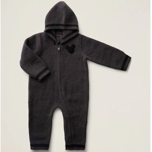 NWT BarefootDreams CozyChic Mickey Mouse hooded romper in carbon- 12-18m